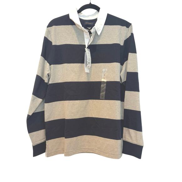 Piombo Men's Long Sleeve Striped Polo Sweatshirt Gray/Black Size Large NWT - Picture 5 of 12
